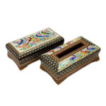 ست جعبه دستمال کاغذی  و جاکاردی خاتم کاری  مدل گل و مرغ اعلا
