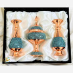 ست هدیه فیروزه کوبی شکلات خوری و گلدان با جعبه مخمل - Image 7