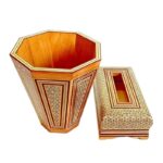 جعبه دستمال کاغذی و سطل  خاتم کاری مدل پره وارو - Image 2