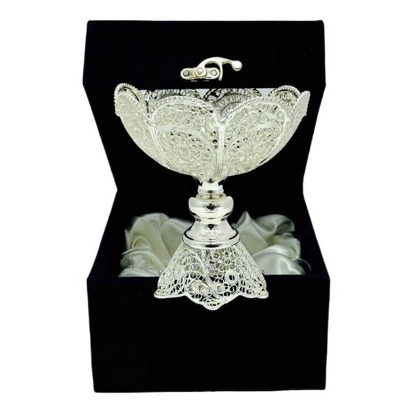 ست هدیه ملیله کاری کاسه آجیل خوری نقلی لبه گرد پایه دار - Image 8
