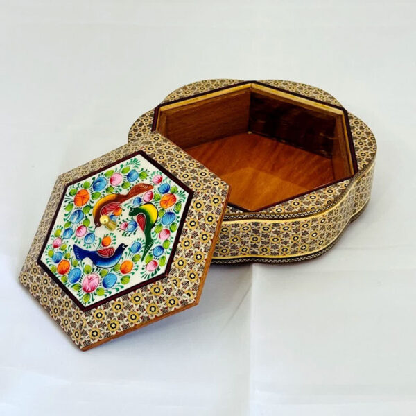 شکلات خوری خاتم با مینیاتور طرح گل و پرنده - Image 6