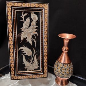پک هدیه خاتم کاری گلدان و تابلو قلم زنی