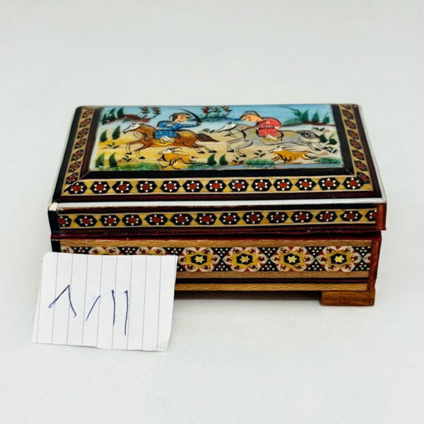 جعبه خاتم کاری تک گل استخونی مدل چوگان  8در11 - Image 5