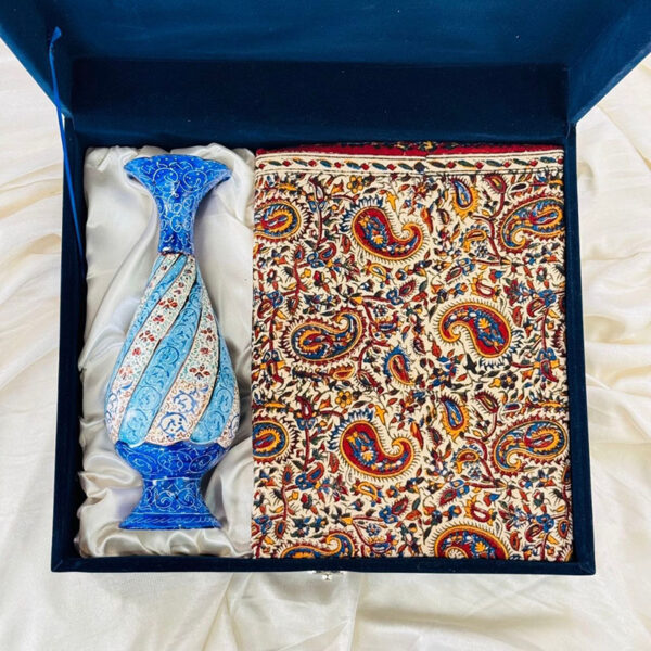 ست هدیه اداری گلدان مسی میناکاری و رومیزی قلمکاری - Image 3