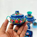 سرویس سماور دکوری میناکاری نقاشی برجسته گل و بلبل - Image 17