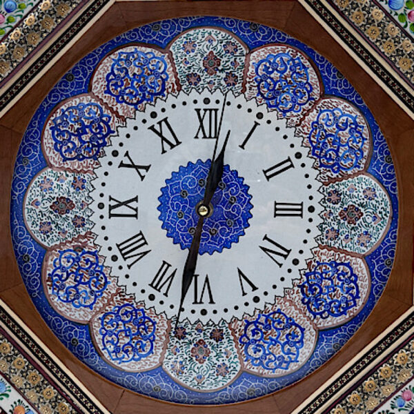 ساعت خاتم کاری گل و بلبل حاشیه لاجوردی با صفحه میناکاری - Image 3