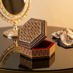جعبه خاتم کاری لولایی شش گوش متوسط