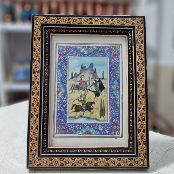 قاب خاتم کاری اصفهان به همراه فیبر نقاشی مینیاتور ۱۸در۲۳ - Image 4