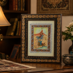 قاب خاتم کاری اصفهان به همراه فیبر نقاشی مینیاتور ۱۸در۲۳