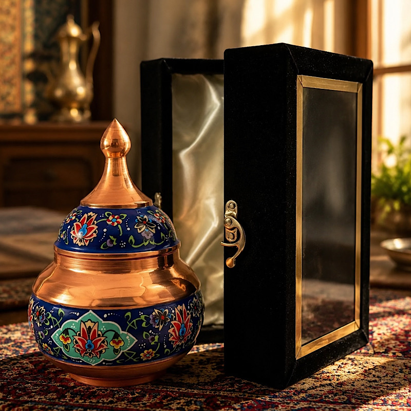قندان مس و پرداز سایز۱۷ به همراه جعبه مخمل هدیه ای