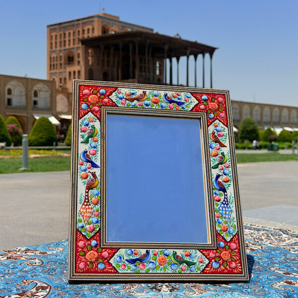 آینه خاتم کاری به همراه نقاشی گل و مرغ ۲8در۳۴ - Image 3