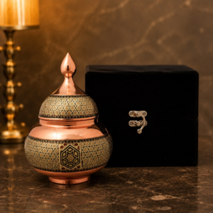 قندان مس و خاتم کاری شالداربه همراه جعبه هدیه
