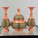 خاتم کاری هدیه قندان مس و خاتم کاری شالداربه همراه گلدان ۱۶ - Image 3