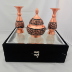 قندان مسی الماس تراش به همراه دوعدد گلدان ۱۶ - Image 2