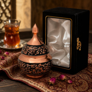 قندان مسی الماس تراش به همراه جعبه مخمل