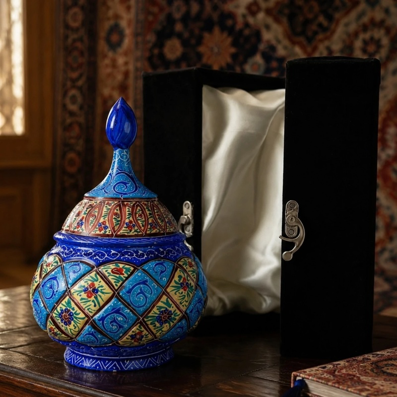 IMG_1890 قندان مسی میناکاری اصفهان 16سانتی - Image 1