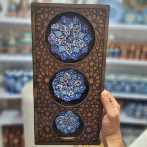 تابلو بشقاب میناکاری سری سه تایی چوبی