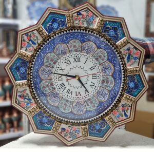 ساعت خاتم کاری با صفحه مینا کاری سایز 48 سانتی متری