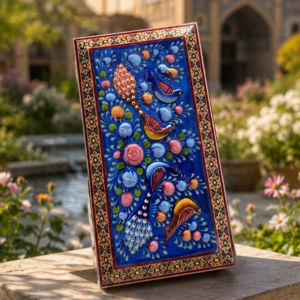 جعبه خاتم کاری استخونی مدل گل و مرغ سایز 11در21