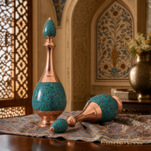 تنگ درب دار فیروزه کوبی صراحی ارتفاع 28 سانت مدل جفت