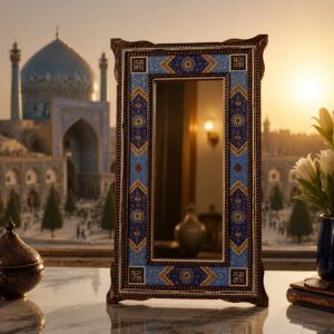 آینه دکوراتیو قدی خاتم کاری با قاب نقاشی مینیاتور تذهيب 42در72