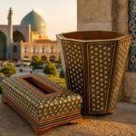 ست جعبه دستمال کاغذی  و  سطل  خاتم کاری   مدل بلک پره وارو