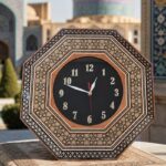 ساعت خاتم کاری هشت گوش ستاره قطبی با صفحه جیر مشکی  و پلاک قلمزنی