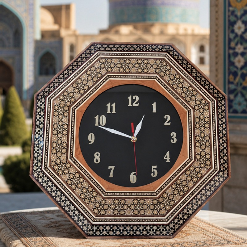 IMG_20260719_234921_(800_x_800_pixel) ساعت خاتم کاری هشت گوش ستاره قطبی با صفحه جیر مشکی و پلاک قلمزنی - Image 1