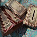 ست جعبه دستمال کاغذی و سطل و جا کاردی خاتم کاری مدل توپی - تصویر 3