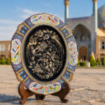 قلمزنی بیضی طرح گل و مرغ با قاب مینیاتور و خاتم ۶۰در۷۰