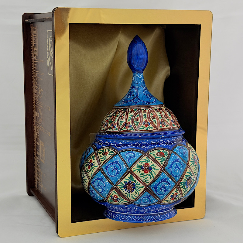 IMG_2256 قندان میناکاری مسی به همراه پلکسی طلایی - Image 1