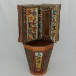 ست جعبه دستمال کاغذی و سطل و جا کاردی خاتم کاری چوگان - Image 7