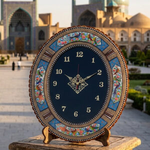 ساعت دیواری بیضی خاتم کاری گل و مرغ 50در60