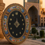 ساعت دیواری بیضی خاتم کاری گل و مرغ 50در60 - Image 3