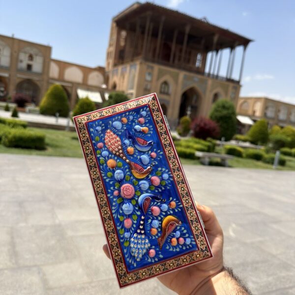 جعبه خاتم کاری استخونی مدل گل و مرغ سایز 11در21 - Image 3