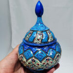 قندان  مسی میناکاری اصفهان 16سانتی - Image 5