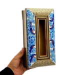 جعبه دستمال کاغذی خاتم کاری مدل گل و مرغ آبی - Image 2