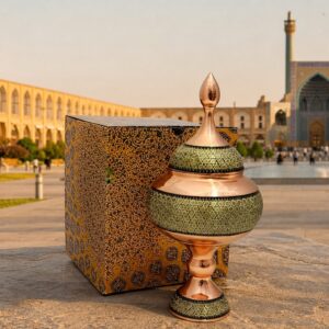 شکلات خوری مس و خاتم کاری به همراه جعبه سنتی