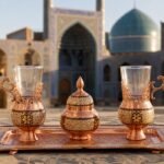ست پذیرایی سینی و قندان به همراه جفت فنجان خاتم کاری