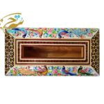 ست جعبه دستمال کاغذی و سطل  خاتم کاری مدل گل و مرغ  چوبی - Image 2