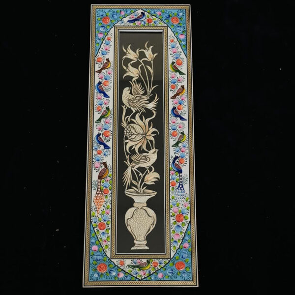 تابلو قلم زنی 20در55 سانتی با قاب گل و بلبل - Image 4