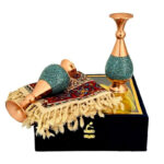ست اداری رومیزی قلمکار و گلدان مس و فیروزه 20سانتی - Image 6