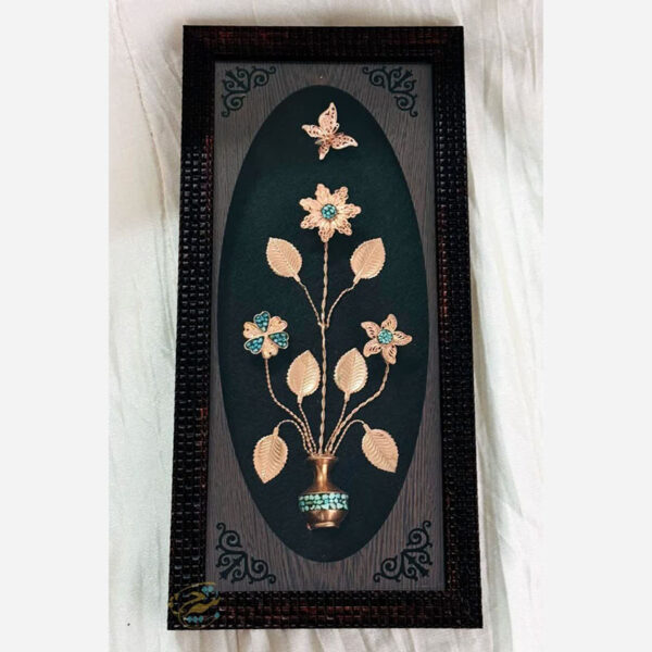 ست هدیه اداری گلدان مسی الماس تراش و تابلو فیروزه کوبی - Image 10