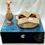 ست هدیه خاتم کاری گلدان 16 و شکلات خوری سه درب - Image 5