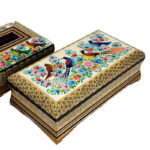 جعبه دستمال کاغذی و جاقاشقی خاتم کاری گل و بلبل - Image 13