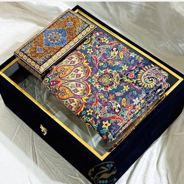 ست هدیه خاتم کاری ترمه و جعبه تذهیب اعلا - Image 2