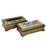 جعبه دستمال کاغذی و جاقاشقی خاتم کاری گل و بلبل - Image 9