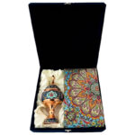 ست هدیه ظروف مسی پرداز ارتفاع 25 با رومیزی ترمه - Image 4