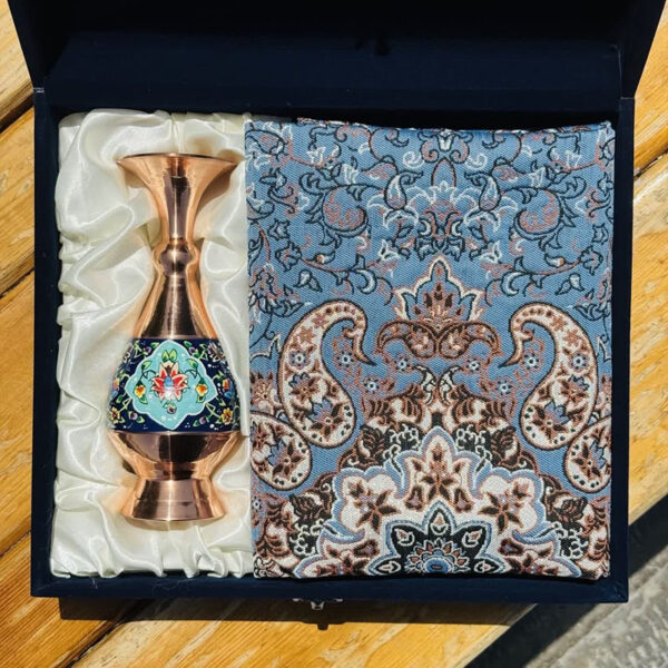 ست هدیه اداری ترمه و گلدان مسی پرداز 20 با جعبه قلمکاری - Image 3