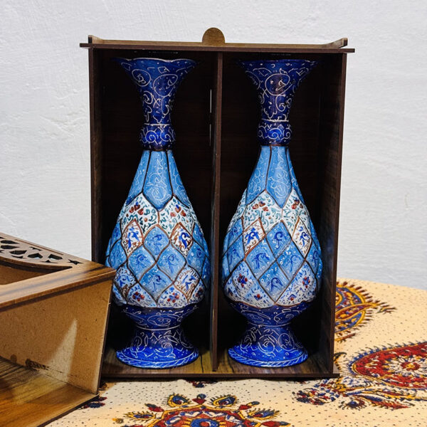ست هدیه میناکاری گلدان20 با جعبه مشبک - Image 6